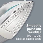 Hamilton Beach Steam Iron for Clothes with Stainless Steel Soleplate, Retractable Cord & Auto Shut-Off, 1200 W, White