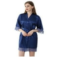 thumbnail image 2 of LYMAYTER Kimono de Mariée pour Femmes Peignoir en Satin Soyeux avec Dentelle Robe de Nuit Décontractée, 2 of 8
