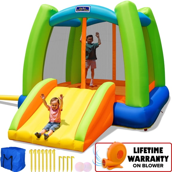 Sportspower Kids Inflatable Bounce House with Slide & Blower, Bouncy Castle Jumper for Backyard Outdoor Indoor Play, Toddler Bounce House Ages 3–8