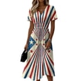 thumbnail image 2 of 4th Of July Dress Women Plus Size American Flag Dress Stretchy Slim Fit Summer Evening Party Dress, 2 of 5