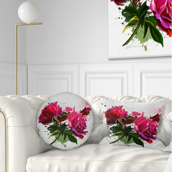 Designart Red Peonies Sketch Watercolor - Floral Throw Pillow - 12x20