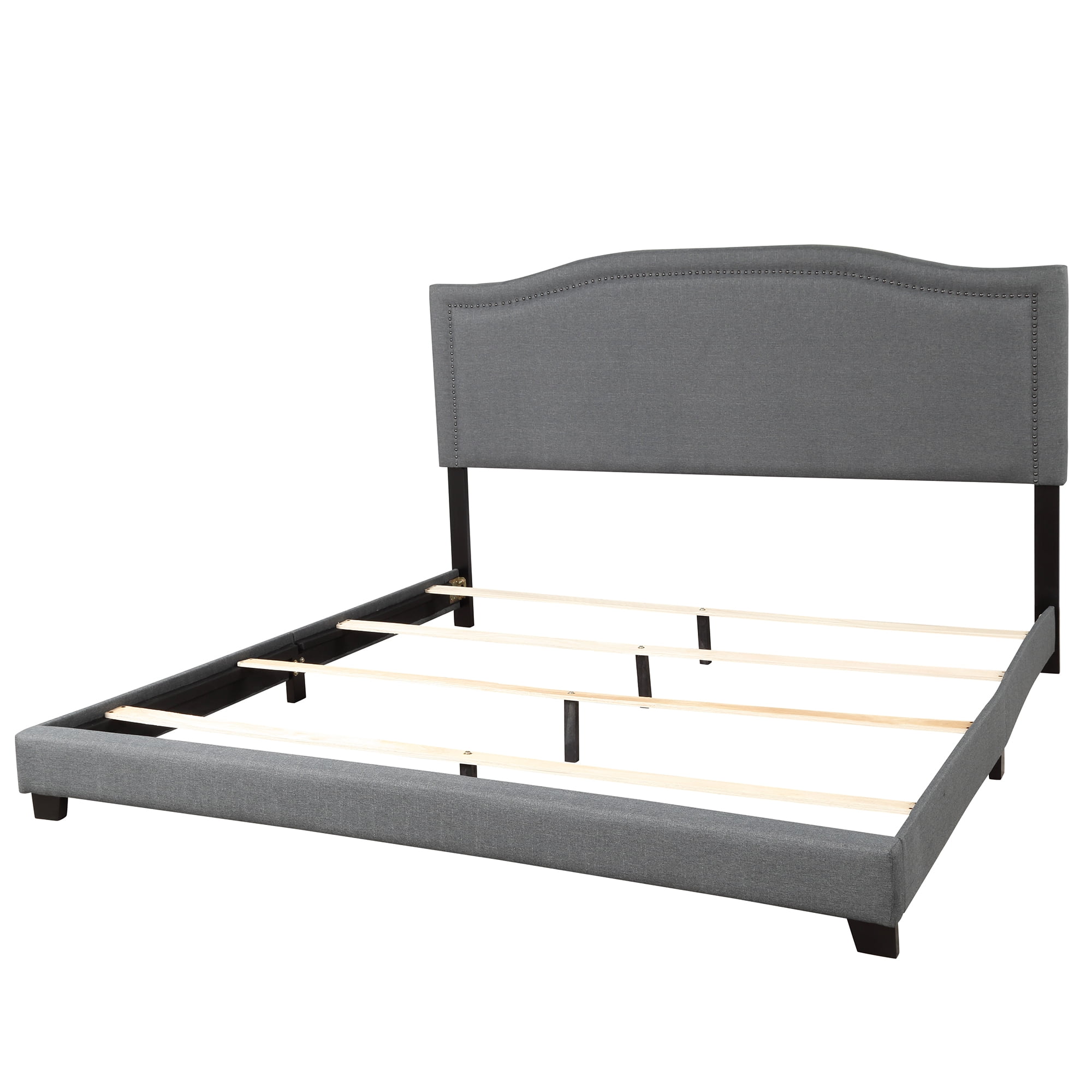 Harper & Bright Designs Upholstered Standard Bed with Headboard and Nailhead Detail, Gray, King