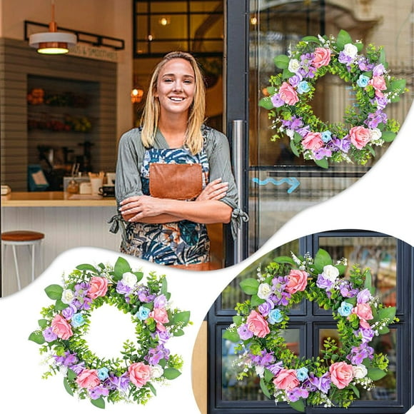 Rose Garland Summer And Purple Rose Garland Large Wall Christmas Door with Lights Coastal for Front Door Lighted Wreaths for Front Door Battery Operated Christmas Table Wreath Dried Flower for Indoor