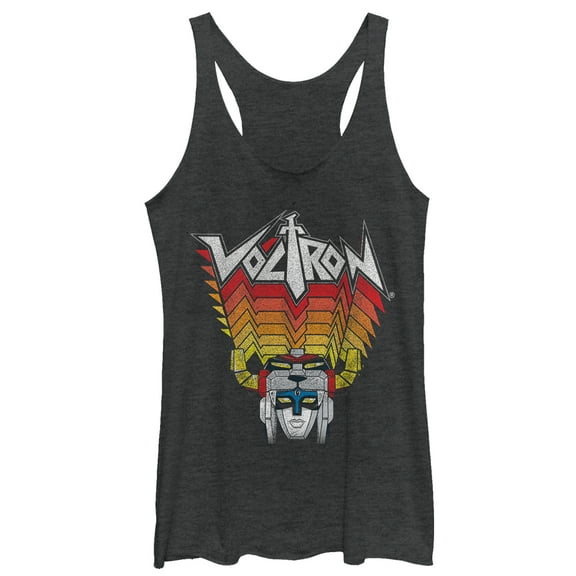 Women's Voltron: Defender of the Universe Robot Stripes  Racerback Tank Top Black Heather Large