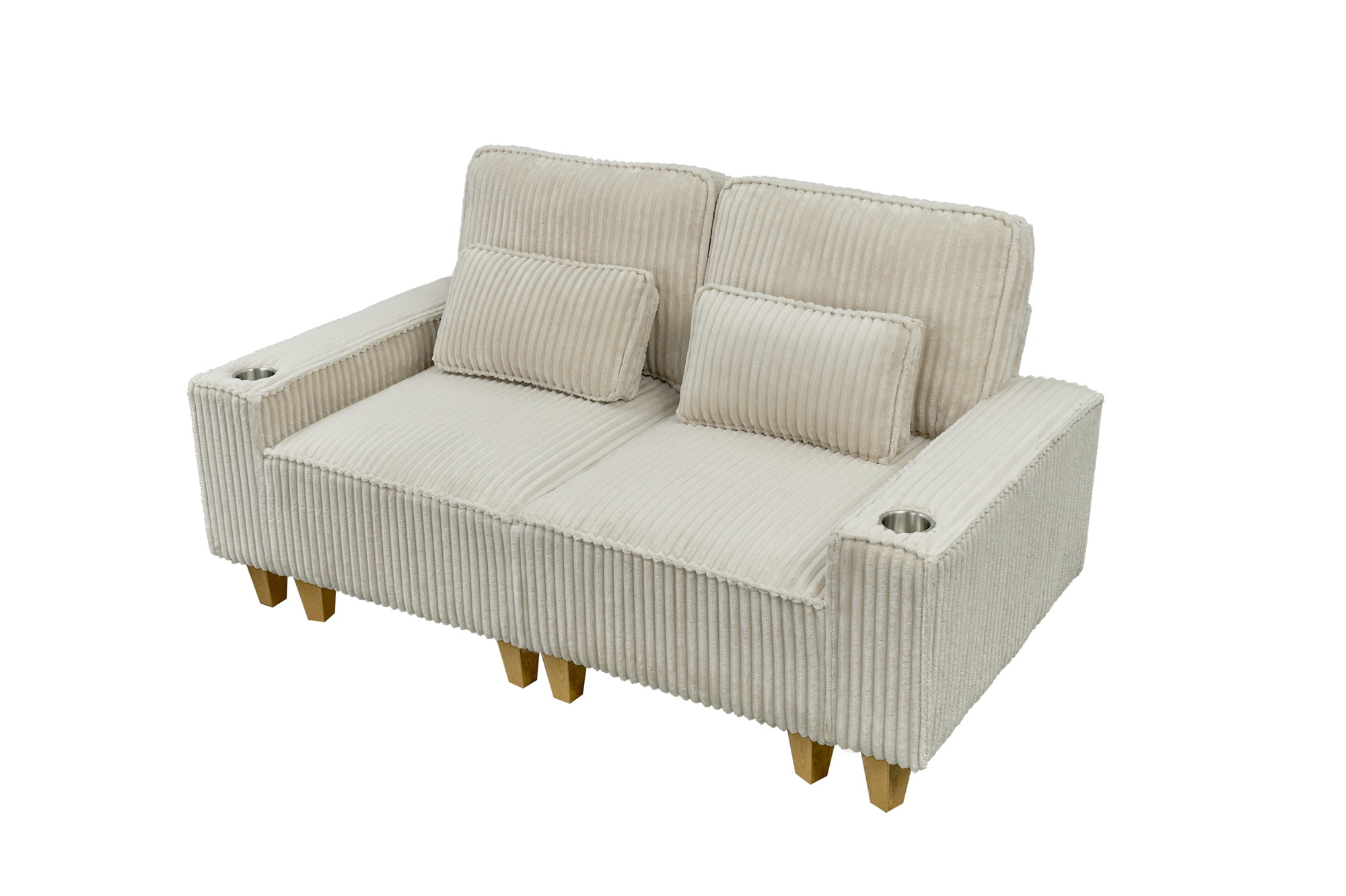 Aukfa 3 Piece Sofa Set - 71" Deep Seat Couch Loveseat Couch w/ Cup Holders&Pillows, Solid Wood Legs, Beige
