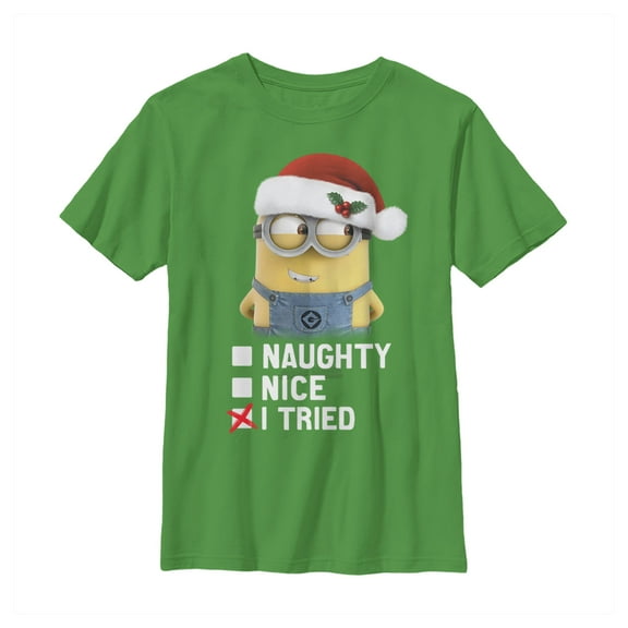 Boy's Despicable Me Christmas Minion I Tried Graphic Tee Kelly Green X Small