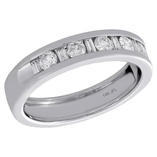 Jewelry For Less - 14K White Gold Baguette & Round Diamond Mens Wedding ...