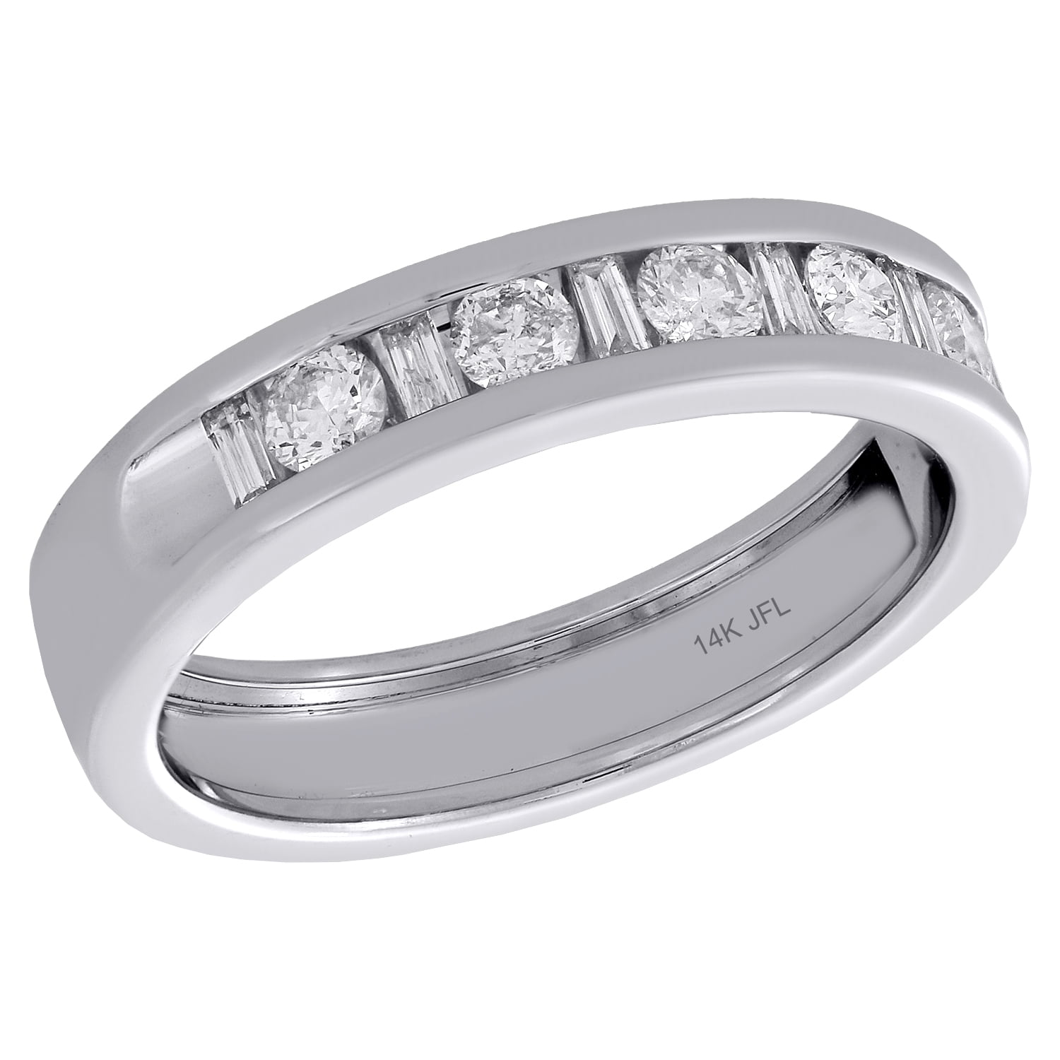 14K White Gold Baguette Round Diamond Mens Wedding Band Engagement 14K White Gold Baguette Round Diamond Mens Wedding Band Engagement