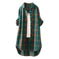 thumbnail image 3 of BiZtdJrK Oversized Plaid Shirts for Women Lightweight Linen High Low Shirt Casual Button Down Lapel Blouses Tops 2025 Fall Long Sleeve Loose Fit Shirt Jacket Daily Sales of the Day Green XL, 3 of 4