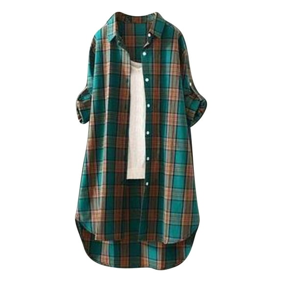 Womens'Autumn and Winter Fashion Plaid Jackets Plus Size Chiffon Long Sleeve OL Shirt Casual Loose Tops Blouse