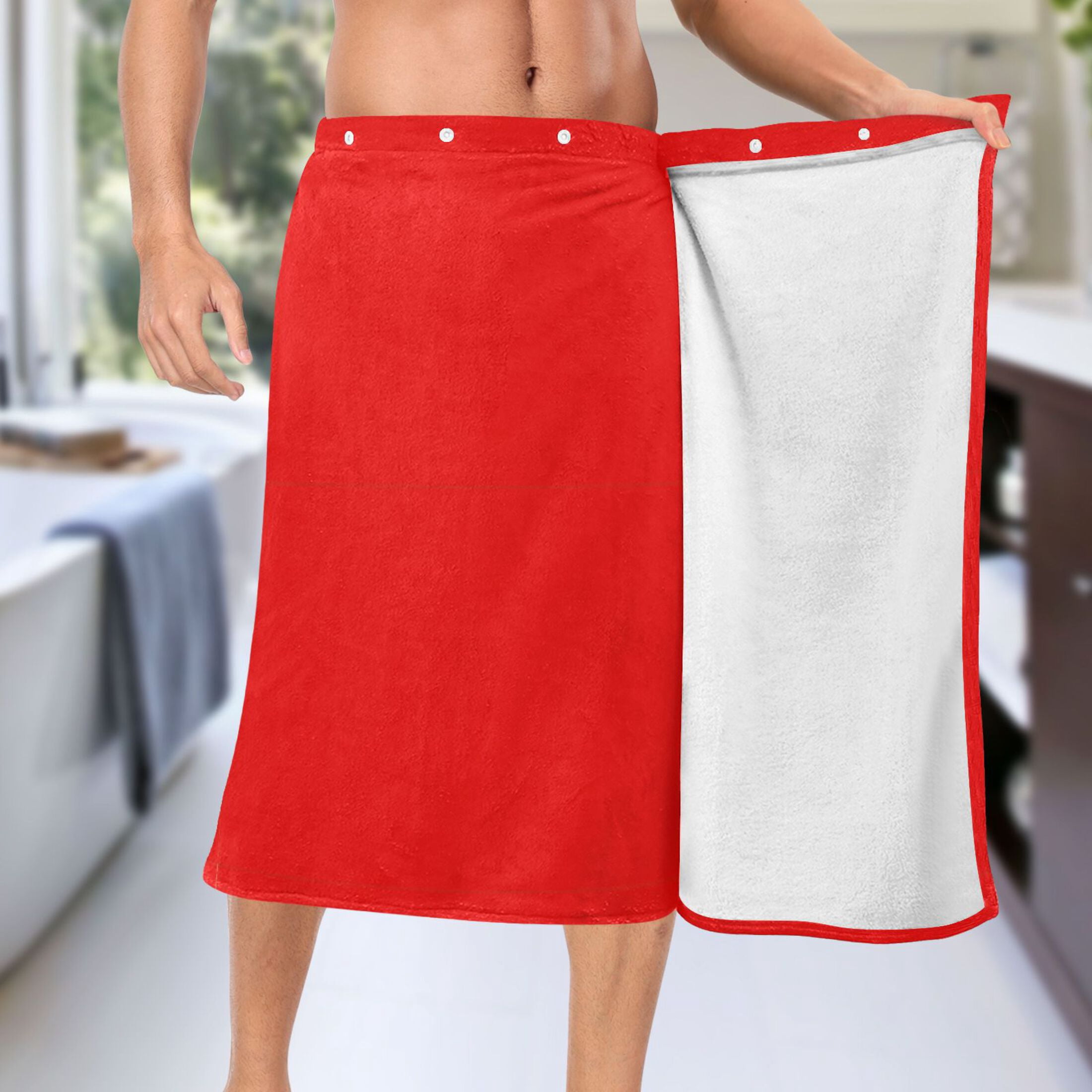 Mens Shower Wrap Adjustable Bath Wrap Towel Body Towels for Gym Shower Sauna Spa Red 60x28