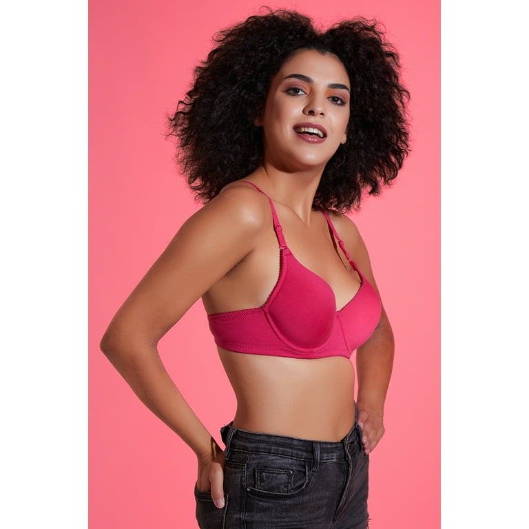 Clovia Level 1 Push-up Underwired Demi Cup Multiway T-shirt Bra in Hot Pink  - Cotton Rich