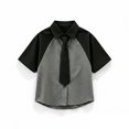 thumbnail image 3 of RUTAYY Boys Shirt Classic Turndown Collar Short Sleeve Color Block Raglan Top School Daily Wear Black, 3 of 3