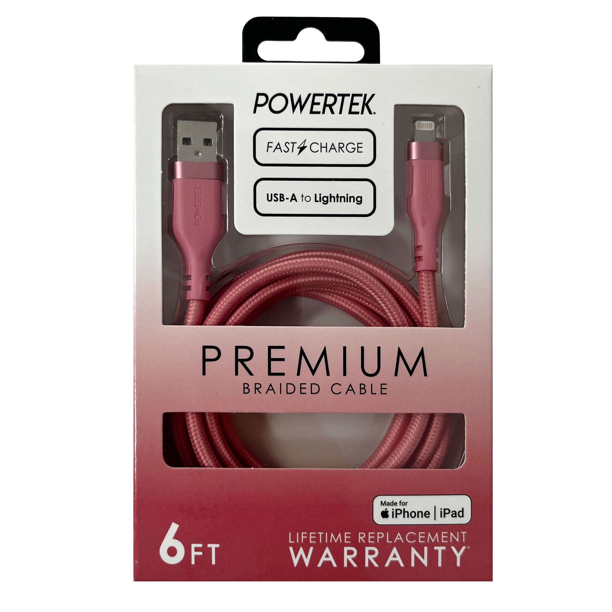 Liquipel Powertek Premium Braided USB-A to Lightning Cable - Pink