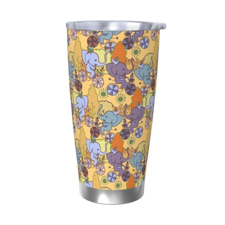 

Junzan Cycling Elephant On Bicycle In Park for 20oz Stainless Steel Insulated Car Cup with Spillproof Lid - Insulated Coffee Mug Thermal Cup-Without Straw