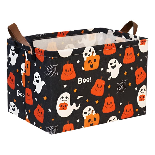 Home Textile Storage, Storage Case - Dienrx Halloween Storage Basket Pumpkin & Pattern Canvas Storage with Handles Rectangle Storage Organizer Cubes for Living Bedroom Home