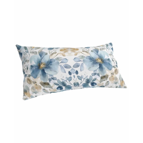 Blue Flower Pillow Covers King Size, Sage Green Leaves Boho Spring Watercolor Soft Bed Throw Pillowcases Breathable Cooling Long Lumbar Body Pillow Sham Cover for Bed Sofa 20''x40''