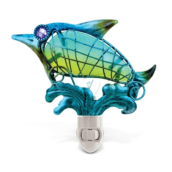 Puzzled Glass Art Night Light, Plug in Decorative Socket Lamp Dolphin