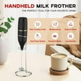 thumbnail image 2 of WANGQ Handheld Milk Frother 14,000 RPM Drink Mixer Wand with Stand & Stirring Spoon Quiet One-Button Operation, Non-Slip Handle, Detachable Whisk Head for Coffee, Lattes, Cappuccinos, Matcha, 2 of 6