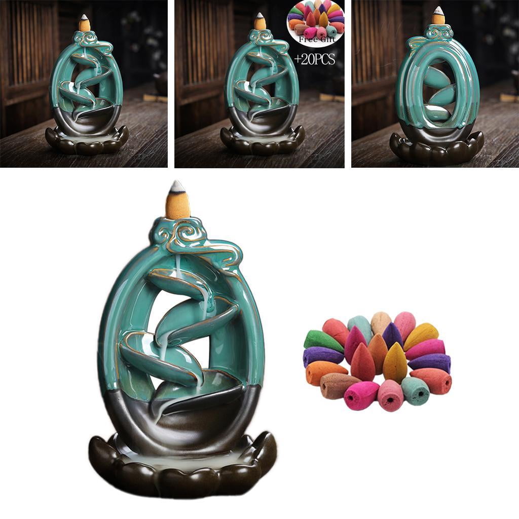 WLPZXP Ceramic Censer Backflow Incense Holder Tabletop Tea Table Waterfall Incense Burner, Buddhism Ornament Home Decor Tearoom Incense Burning Base Holder Cloud