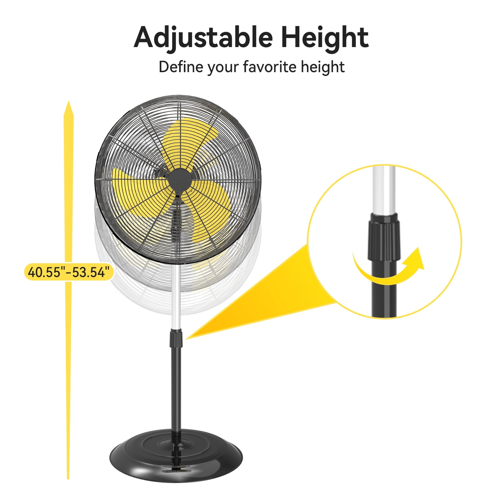 20" High Velocity Industrial Fan, 3-Speed Professional Standing Fan, for Commercial, Warehouse, Garage, UL Listed