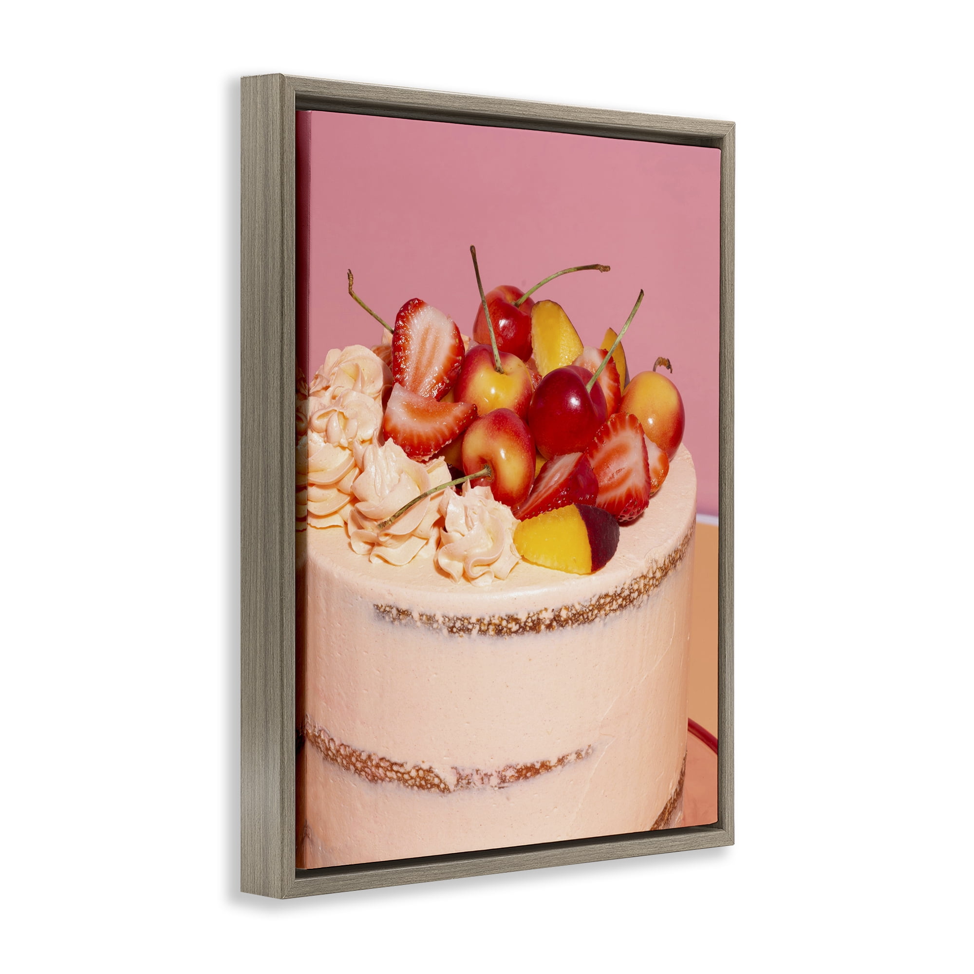 Stupell Industries Strawberry Fruit Cake Brown Framed Floater Canvas Wall Art, design by LISH Creative