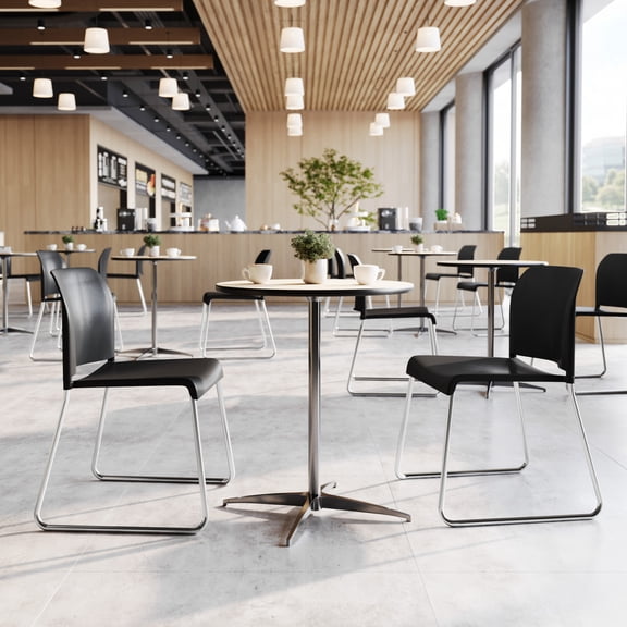 Flash Furniture Set of 5 Black Office Reception Stack Chairs with Contoured Backrests and Chrome Sled Bases