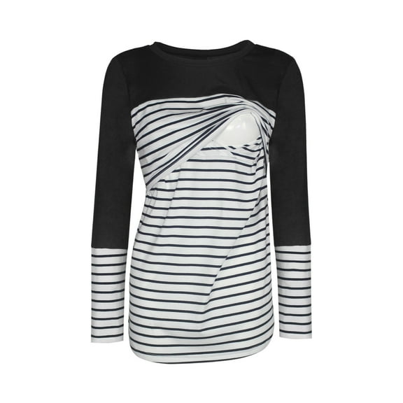 Nursing T shirt Color Block Maternity Long Sleeve Top for Breastfeeding Pregnancy Shirt  Ladies Fashion Solid Color Stripe Print Short Sleeve Maternity Breastfeeding Clothe Top