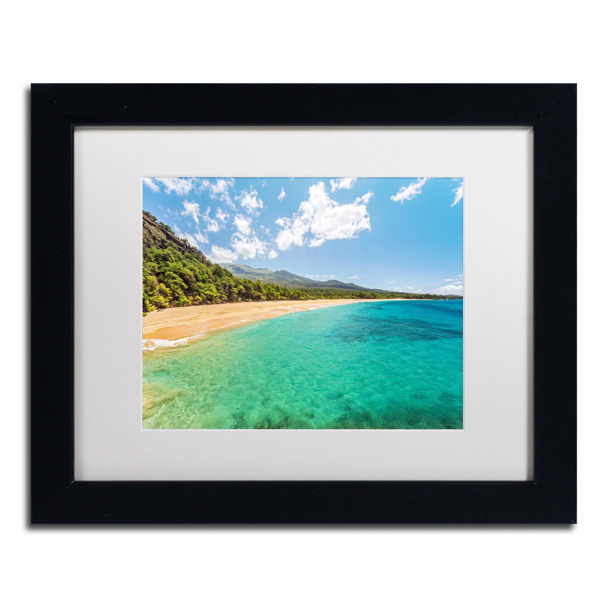 Trademark Fine Art 'Makena Beach Maui' Canvas Art by Pierre Leclerc, White Matte, Black Frame