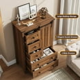 thumbnail image 2 of Cómoda Farmhouse con 5 Cajones - Mueble de Almacenamiento Vertical con Puerta Deslizante Tipo Granero y Repisa Ajustable - Ideal para Dormitorio, Entrada o Sala - Acabado Nogal, 2 of 8
