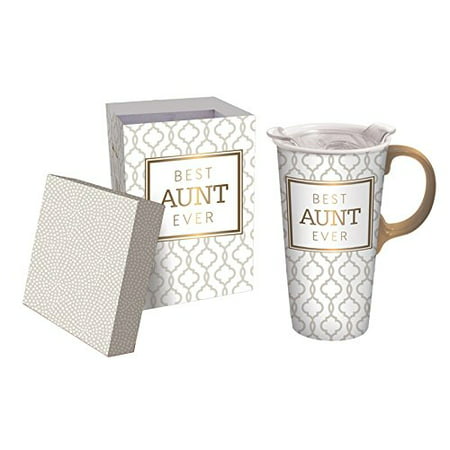 Cypress Home Best Aunt Ever Ceramic Travel Mug with Gift Box, 17 (Best Smoothie Travel Container)