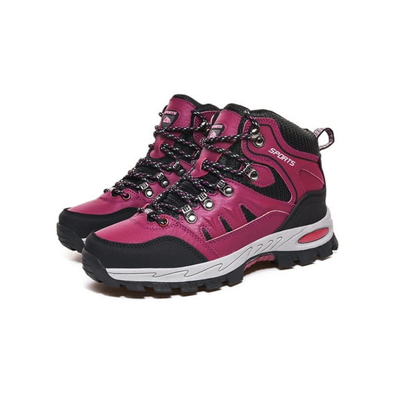 Woobling Womens Trainers Slip On Hiking Boots Comfort Walking Shoes Platform Trekking Sneakers Mens Non-Slip Sport Rose Red 7