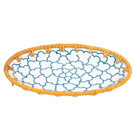 

NUOLUX Ceramic Plate with Woven Side Woven Plate Fruit Arrangement Tray Portable Storage Holder