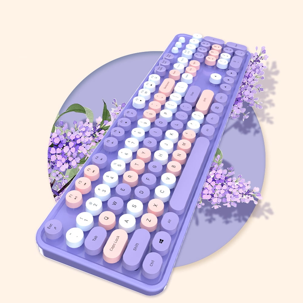 MOFii Wireless Keyboard and Mouse Set, 2.4G Wireless 104 Keys Keyboard, Colorful Compact Cute Retro Keyboard with Circular Suspension Key Cap, for PC Desktop Computer Laptop, Purple