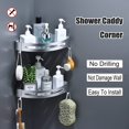 thumbnail image 2 of Estante de baño sin taladro, especiero de esquina, estante de pared de metal con 4 ganchos, estante de almacenamiento para ducha, cesta de ducha, instalación adhesiva (plata mate, 2 niveles, clasifica, 2 of 5