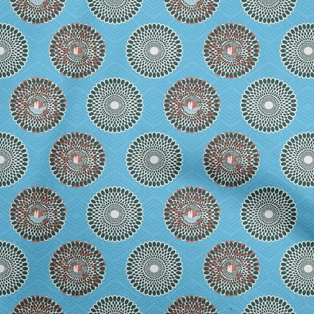 oneOone Cotton Silk Turquoise Blue Fabric Asian Block Sewing Craft Projects Fabric Prints by Yard 42 Inch Wide
