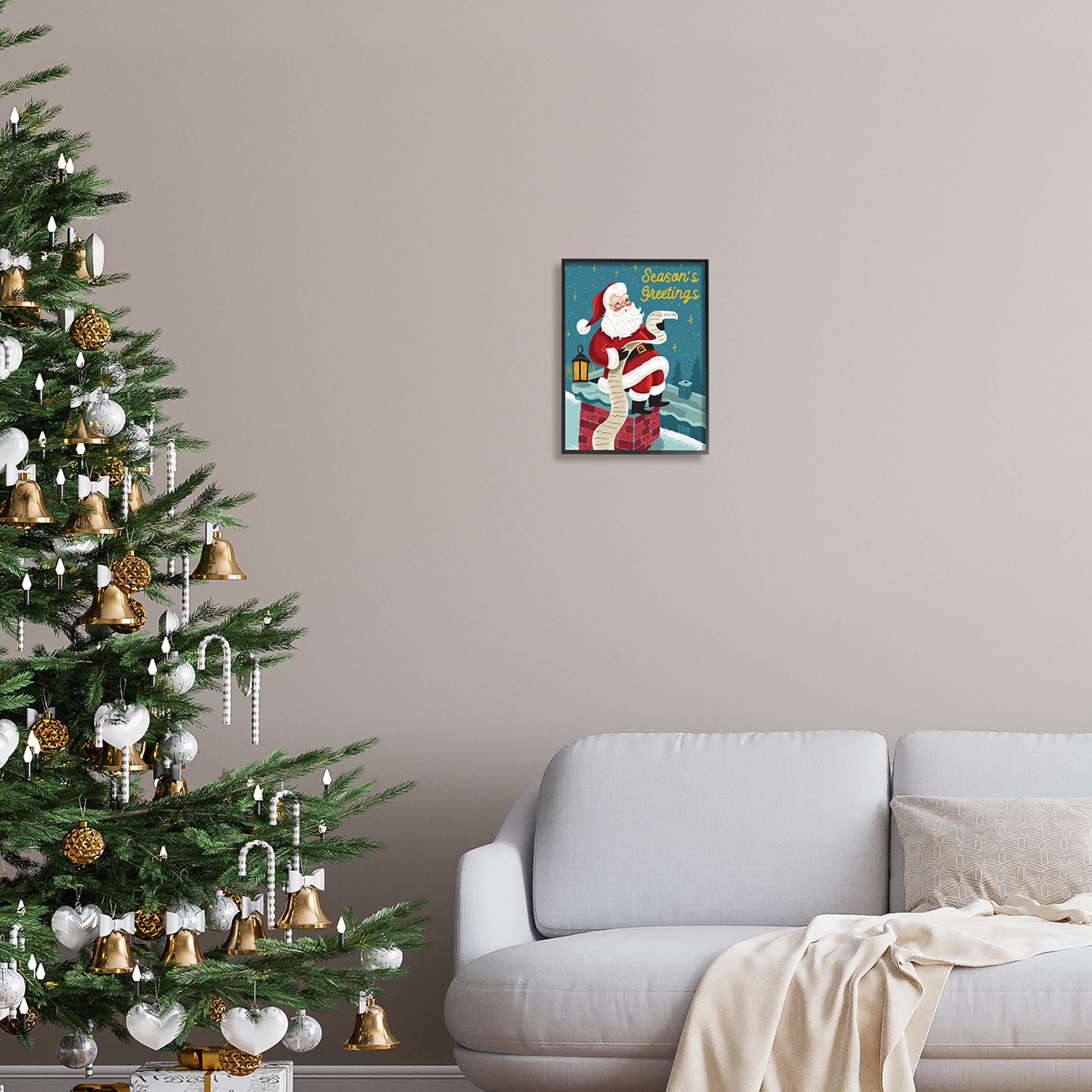 Season's Greetings Santa's List Chimney Holiday Graphic Art Black Framed Art Print Wall Art