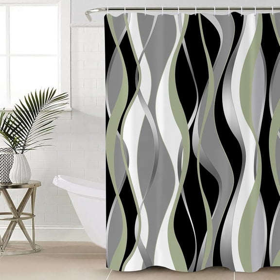 Polyester Fabric Teal Black Grey Shower Curtain, Modern Moire Geometric Abstract Art, Waterproof Bathtub Curtain Bathroom Decor Set with Hooks 72 x 72 Inches,