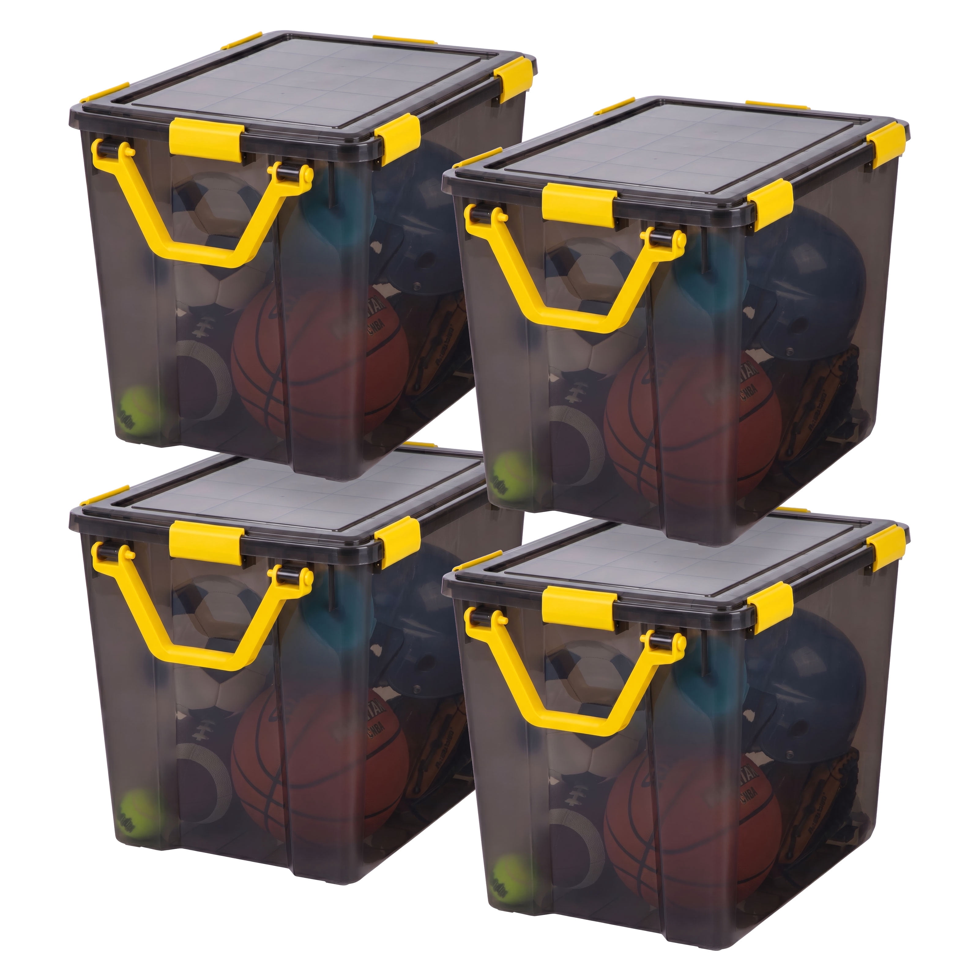 IRIS, 26 Gal Plastic Storage Bins with Sealed Lids, Black Gasket Box Airtight Containers with Handles and Wheels 4Pk
