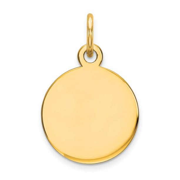 Solid 14k Yellow Gold Round Disc Charm Engravable Pendant - 18mm x 11mm ...
