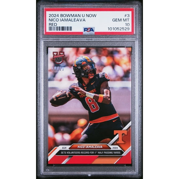 PSA 10 Nico Iamaleava 2024 Bowman University Now #3 Red SP #10/10 Rookie Card Tennessee Volunteers