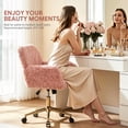 thumbnail image 2 of PAPROOS Vanity Chair with Back, Home Office Chair, Ergonomic Home Desk Chair with Artificial Rabbit Hair, Adjustable Swivel Task Computer Chair with Arm, Wheels, Pink, 2 of 4