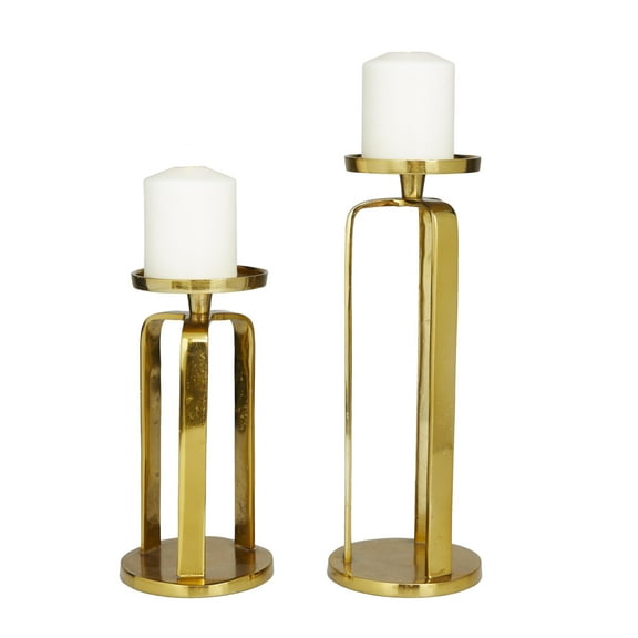 CosmoLiving by Cosmopolitan 2 Candle Gold Aluminum Metal Candle Holder, Set of 2