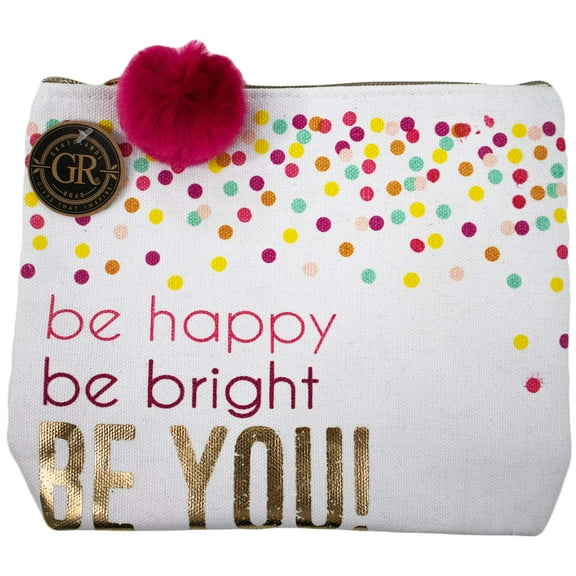 Be Happy! Be Bright! Be You! - Cotton Canvas Makeup Bag Travel Pouch With Zipper (6" X 8.5")