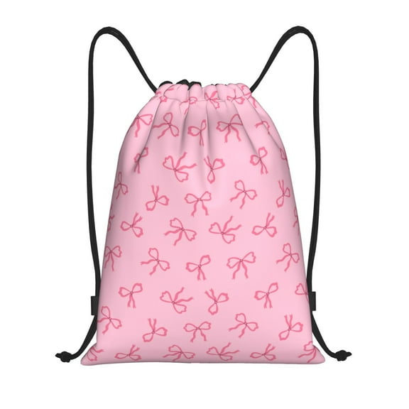 Hirioo Pink Bows Print Drawstring Backpack Bag Sport Versatile Sports Backpack for Gym, Travel, Swimming, Beach