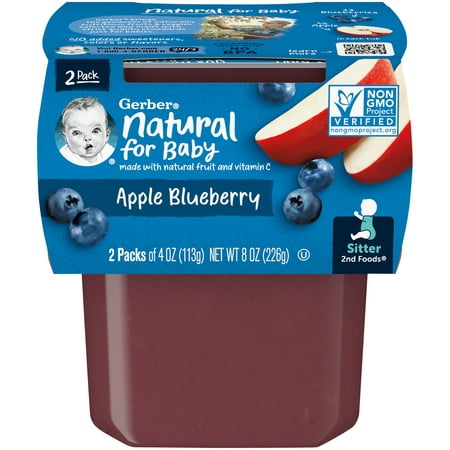 Gerber 2nd Foods Natural for Baby Baby Food, Apple Blueberry, 4 oz Tubs (16 Pack)