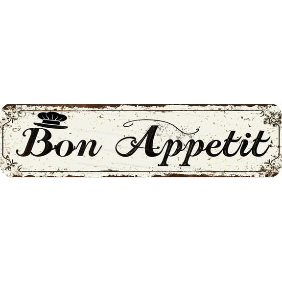 Metal Sign Bon Appetit Vintage Signs Retro Tin Signs Aluminum Sign for Bedroom Kitchen Garden Wall Bab Club Coffee Hanging Sign Home Decor 4"x16"