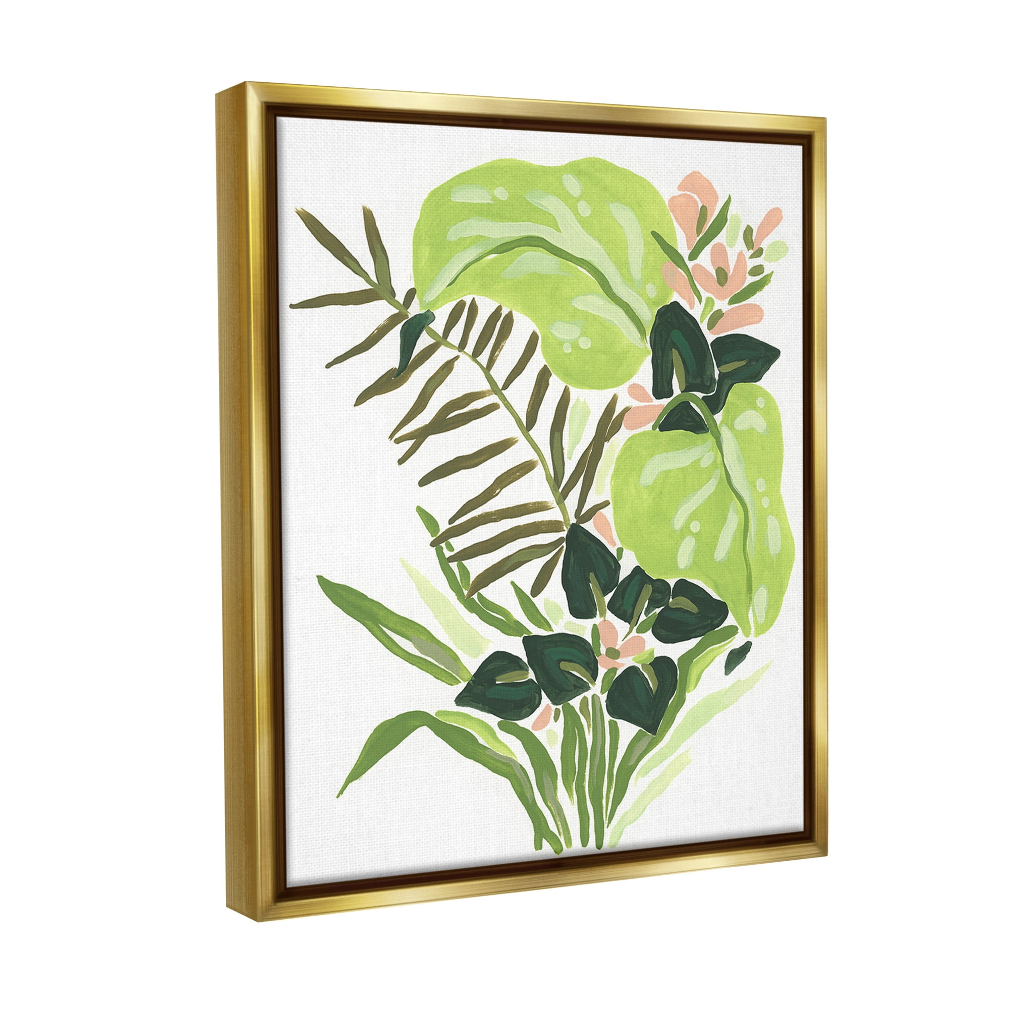 Stupell Industries Modern Jungle Leaves Botanical & Floral Painting Gold Floater Framed Canvas Art Print Wall Art, 25 x 31