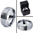 thumbnail image 4 of Tungsten Bulls Band Ring 8mm Men Women Comfort Fit Gray Step Bevel Edge Brushed Polished, 4 of 4