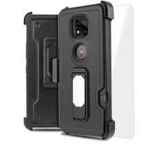 for Motorola Moto G Power 2021 (NOT FIT 2020) Card Slot Magnetic Heavy Duty Shock Absorption Kickstand Armor Case with Belt Swivel Clip Holster Cover with Tempered Glass
